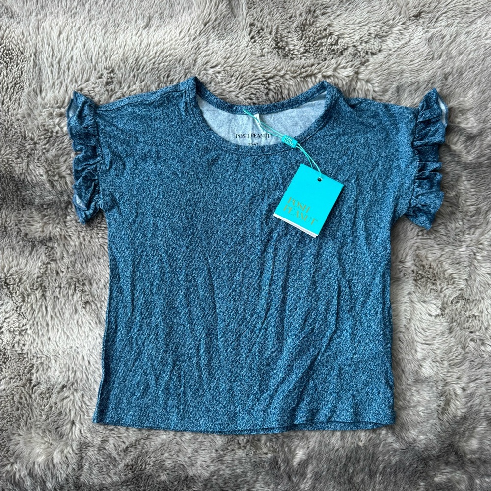 Posh peanut kids denim collection ruffled sleeve t shirt
